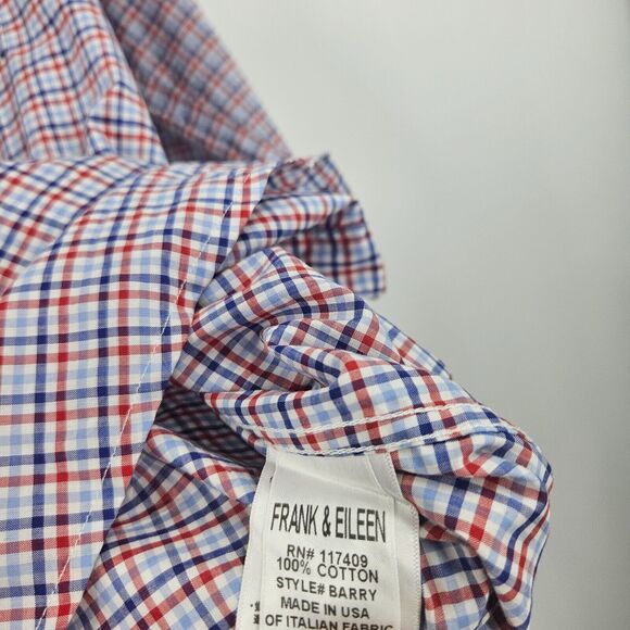 Frank & Eileen Shirt Blue Red Barry Check Plaid Long Sleeve Button-Up Size M - Picture 6 of 7